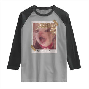 Meowy Christmas Raglan Shirt Funny Cat Lovers Xmas Vintage Photo TS10 Sport Gray Black Print Your Wear