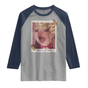 Meowy Christmas Raglan Shirt Funny Cat Lovers Xmas Vintage Photo TS10 Sport Gray Navy Print Your Wear