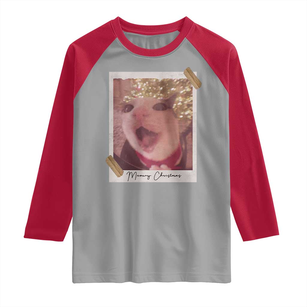 Meowy Christmas Raglan Shirt Funny Cat Lovers Xmas Vintage Photo TS10 Sport Gray Red Print Your Wear