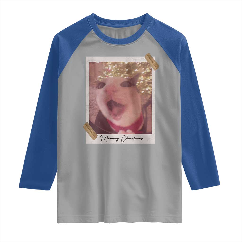 Meowy Christmas Raglan Shirt Funny Cat Lovers Xmas Vintage Photo TS10 Sport Gray Royal Print Your Wear