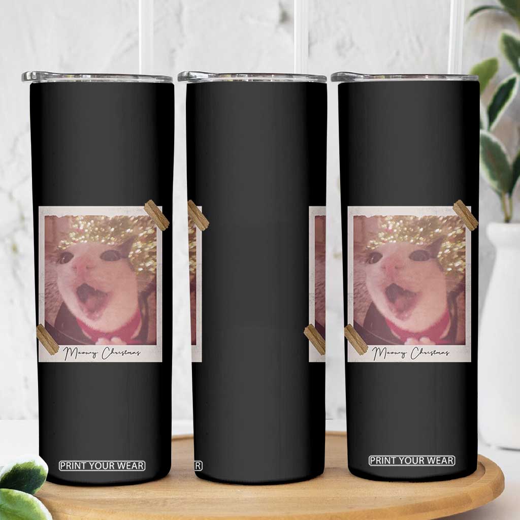Meowy Christmas Skinny Tumbler Funny Cat Lovers Xmas Vintage Photo TS10 Print Your Wear