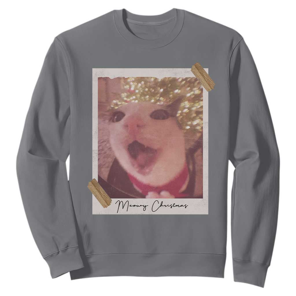 Meowy Christmas Sweatshirt Funny Cat Lovers Xmas Vintage Photo - Print Your Wear