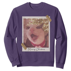 Meowy Christmas Sweatshirt Funny Cat Lovers Xmas Vintage Photo TS10 Purple Print Your Wear