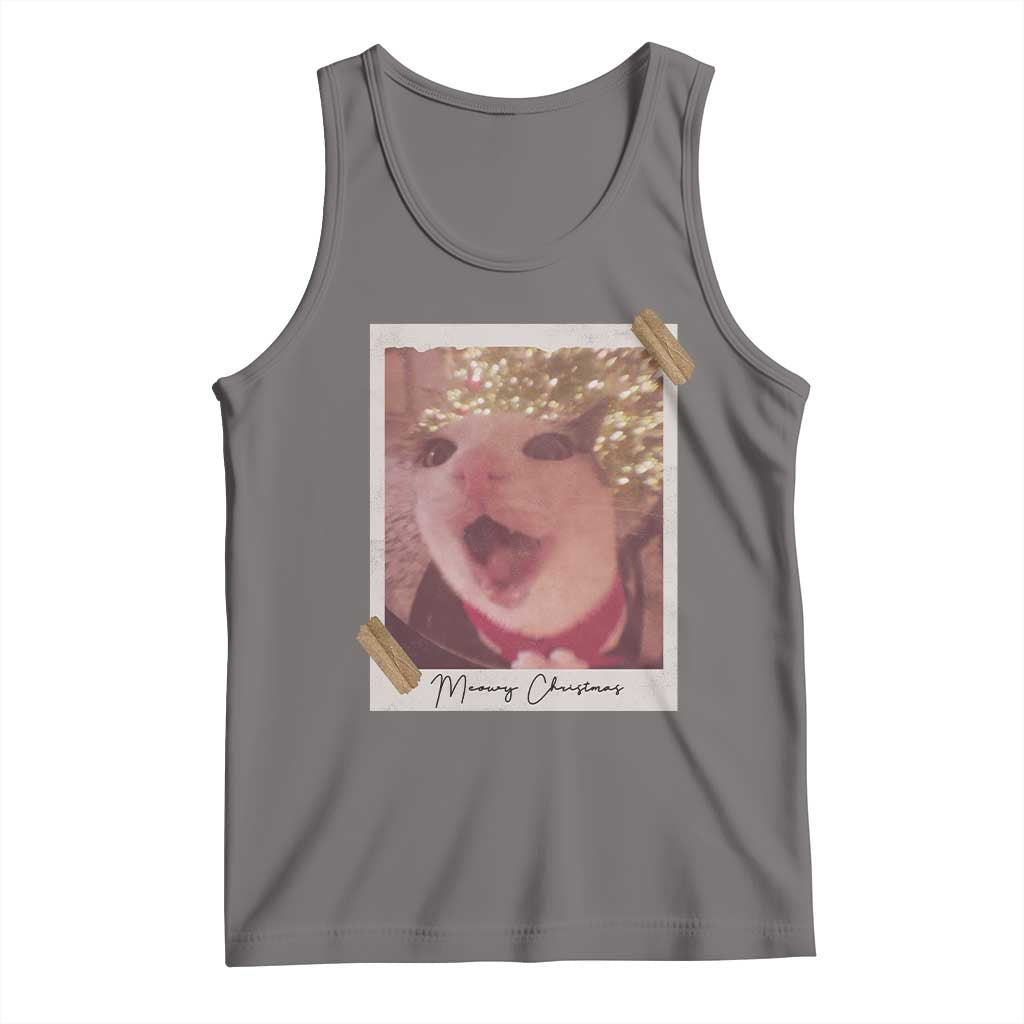 Meowy Christmas Tank Top Funny Cat Lovers Xmas Vintage Photo TS10 Deep Heather Print Your Wear