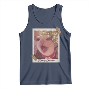 Meowy Christmas Tank Top Funny Cat Lovers Xmas Vintage Photo TS10 Navy Print Your Wear