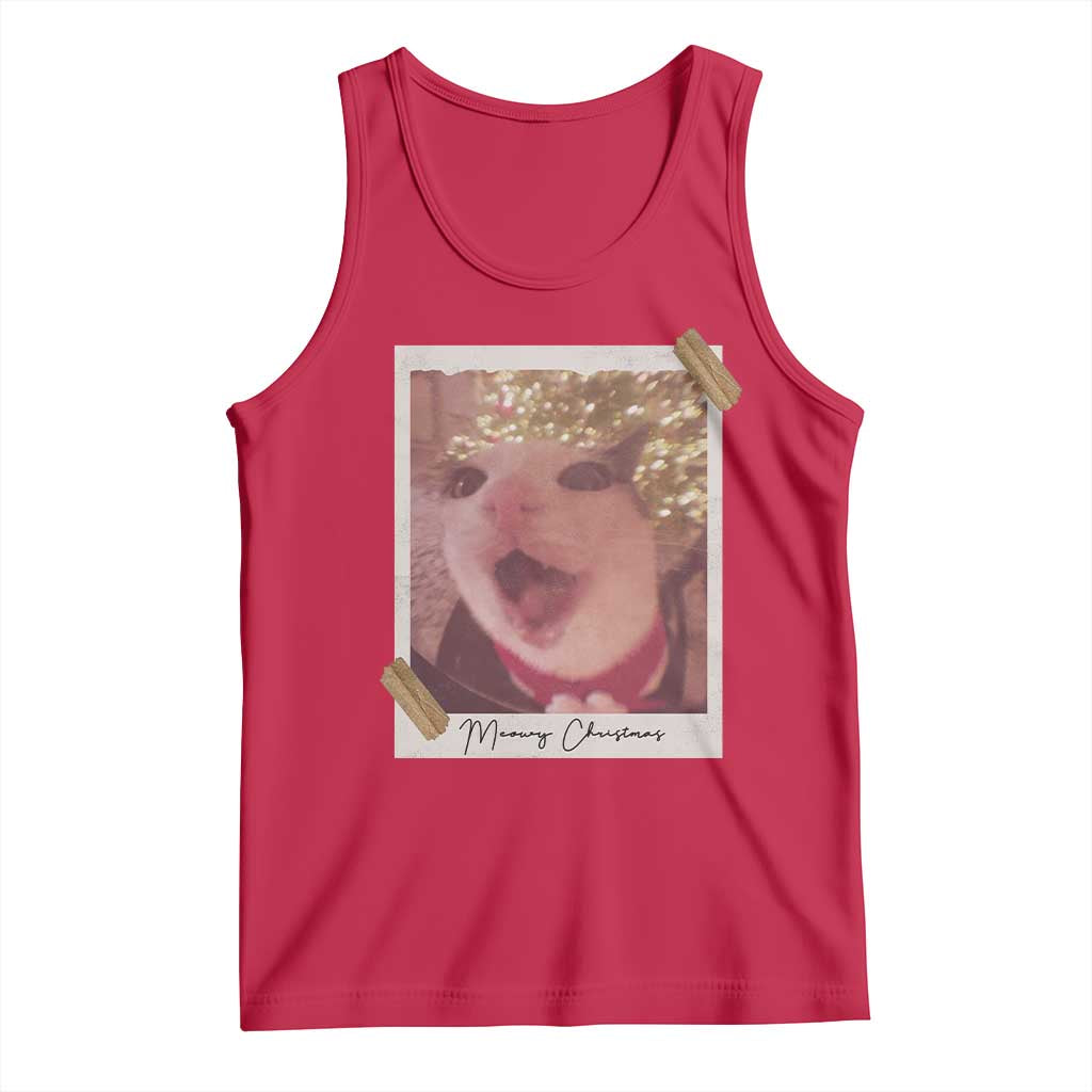 Meowy Christmas Tank Top Funny Cat Lovers Xmas Vintage Photo TS10 Red Print Your Wear