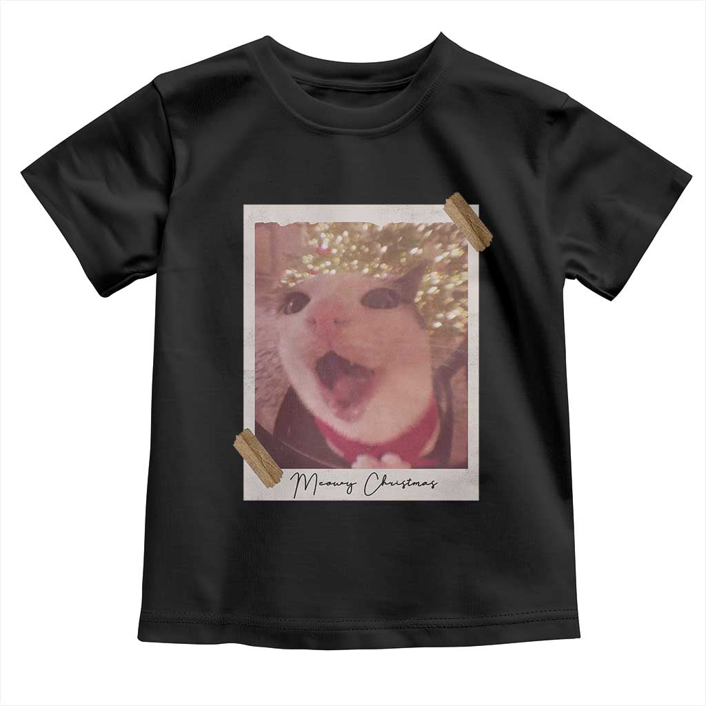 Meowy Christmas Toddler T Shirt Funny Cat Lovers Xmas Vintage Photo TS10 Black Print Your Wear