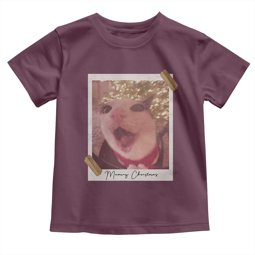 Meowy Christmas Toddler T Shirt Funny Cat Lovers Xmas Vintage Photo TS10 Maroon Print Your Wear