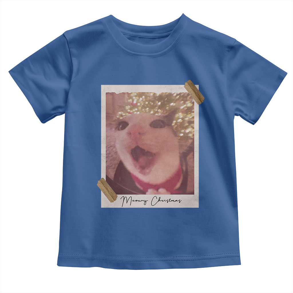 Meowy Christmas Toddler T Shirt Funny Cat Lovers Xmas Vintage Photo TS10 Royal Blue Print Your Wear