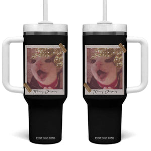 Meowy Christmas Tumbler With Handle Funny Cat Lovers Xmas Vintage Photo TS10 One Size: 40 oz Black Print Your Wear