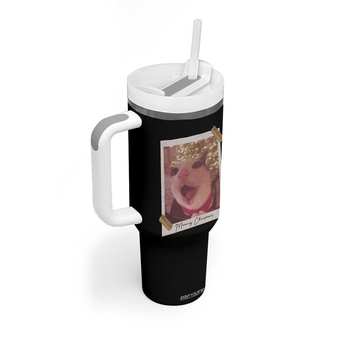 Meowy Christmas Tumbler With Handle Funny Cat Lovers Xmas Vintage Photo TS10 Print Your Wear
