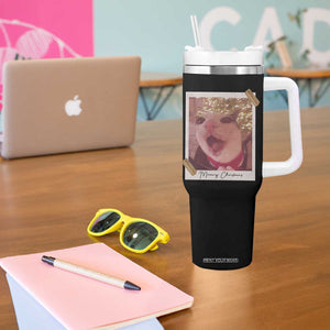 Meowy Christmas Tumbler With Handle Funny Cat Lovers Xmas Vintage Photo TS10 Print Your Wear