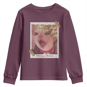 Meowy Christmas Youth Sweatshirt Funny Cat Lovers Xmas Vintage Photo TS10 Maroon Print Your Wear