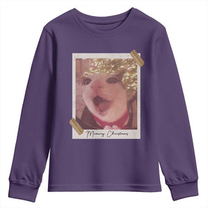 Meowy Christmas Youth Sweatshirt Funny Cat Lovers Xmas Vintage Photo TS10 Purple Print Your Wear