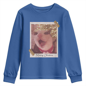 Meowy Christmas Youth Sweatshirt Funny Cat Lovers Xmas Vintage Photo TS10 Royal Blue Print Your Wear