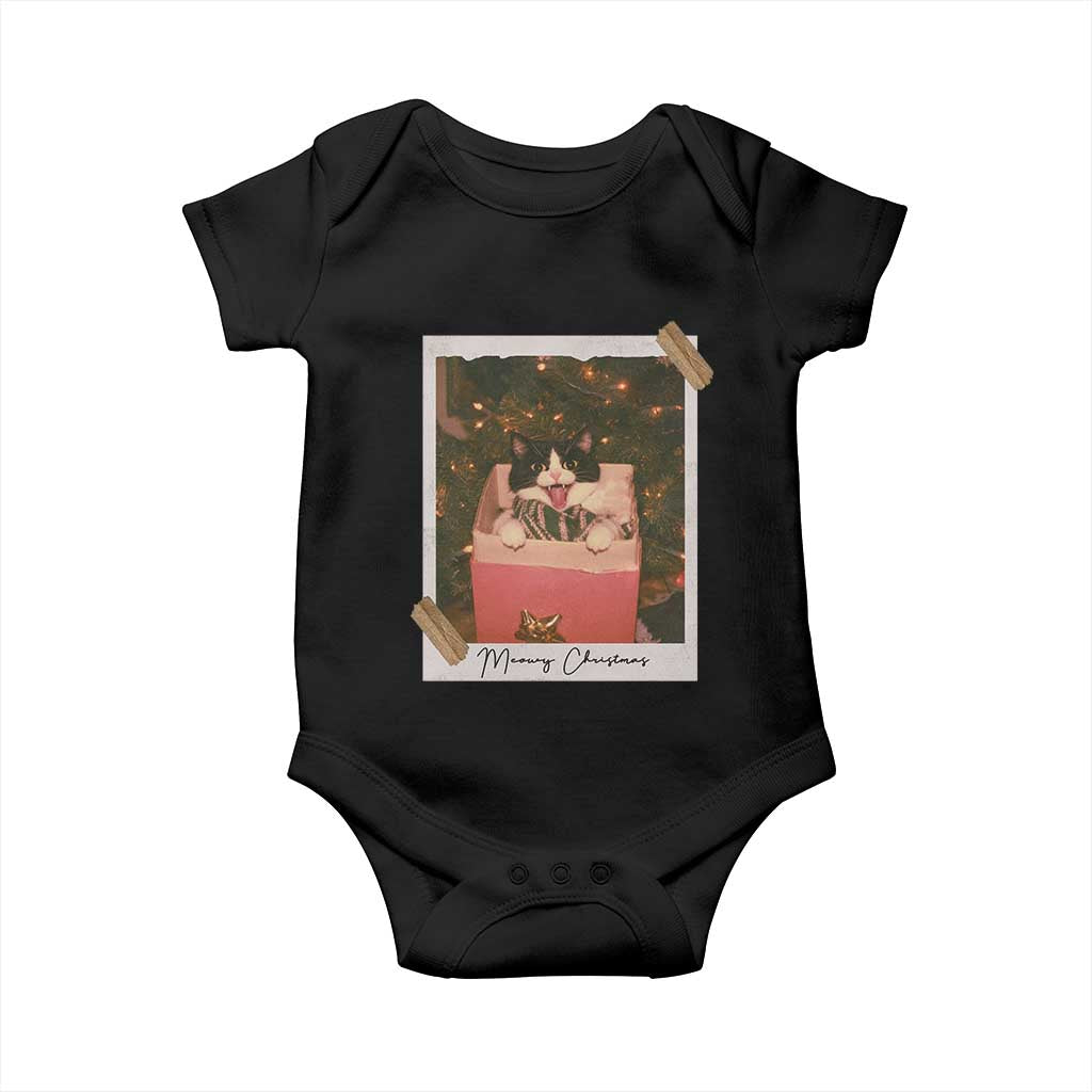 Meowy Christmas Baby Onesie Cute Cat Lovers Xmas Retro Vintage Photo TS10 Black Print Your Wear