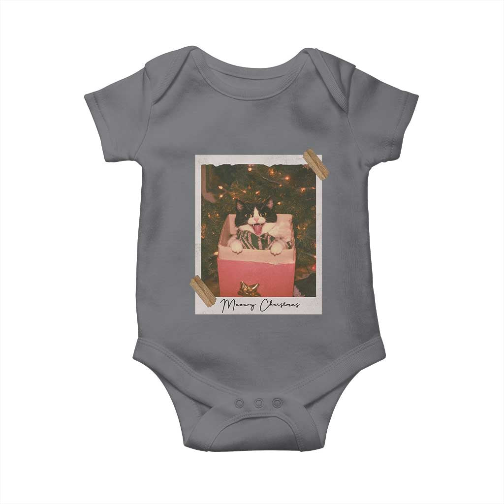 Meowy Christmas Baby Onesie Cute Cat Lovers Xmas Retro Vintage Photo TS10 Charcoal Print Your Wear