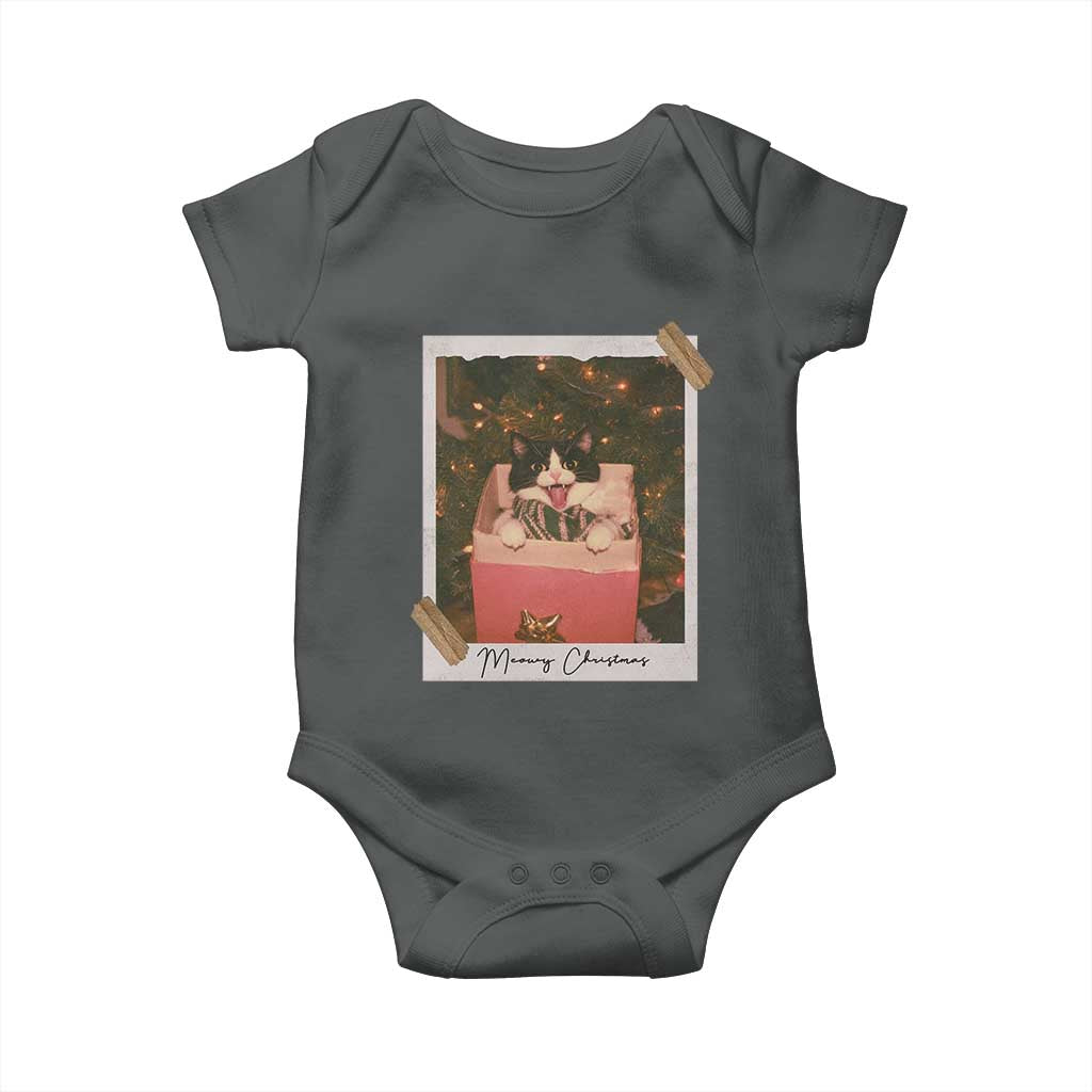 Meowy Christmas Baby Onesie Cute Cat Lovers Xmas Retro Vintage Photo TS10 Dark Heather Print Your Wear