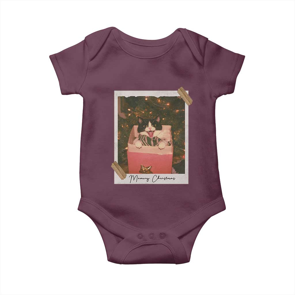 Meowy Christmas Baby Onesie Cute Cat Lovers Xmas Retro Vintage Photo TS10 Maroon Print Your Wear