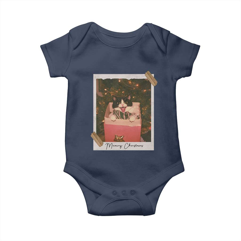 Meowy Christmas Baby Onesie Cute Cat Lovers Xmas Retro Vintage Photo TS10 Navy Print Your Wear