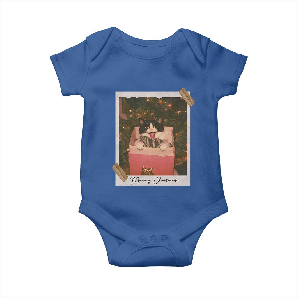 Meowy Christmas Baby Onesie Cute Cat Lovers Xmas Retro Vintage Photo TS10 Royal Blue Print Your Wear