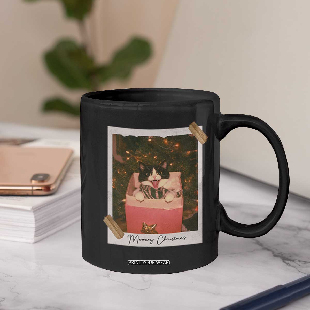 Meowy Christmas Coffee Mug Cute Cat Lovers Xmas Retro Vintage Photo TS10 Print Your Wear