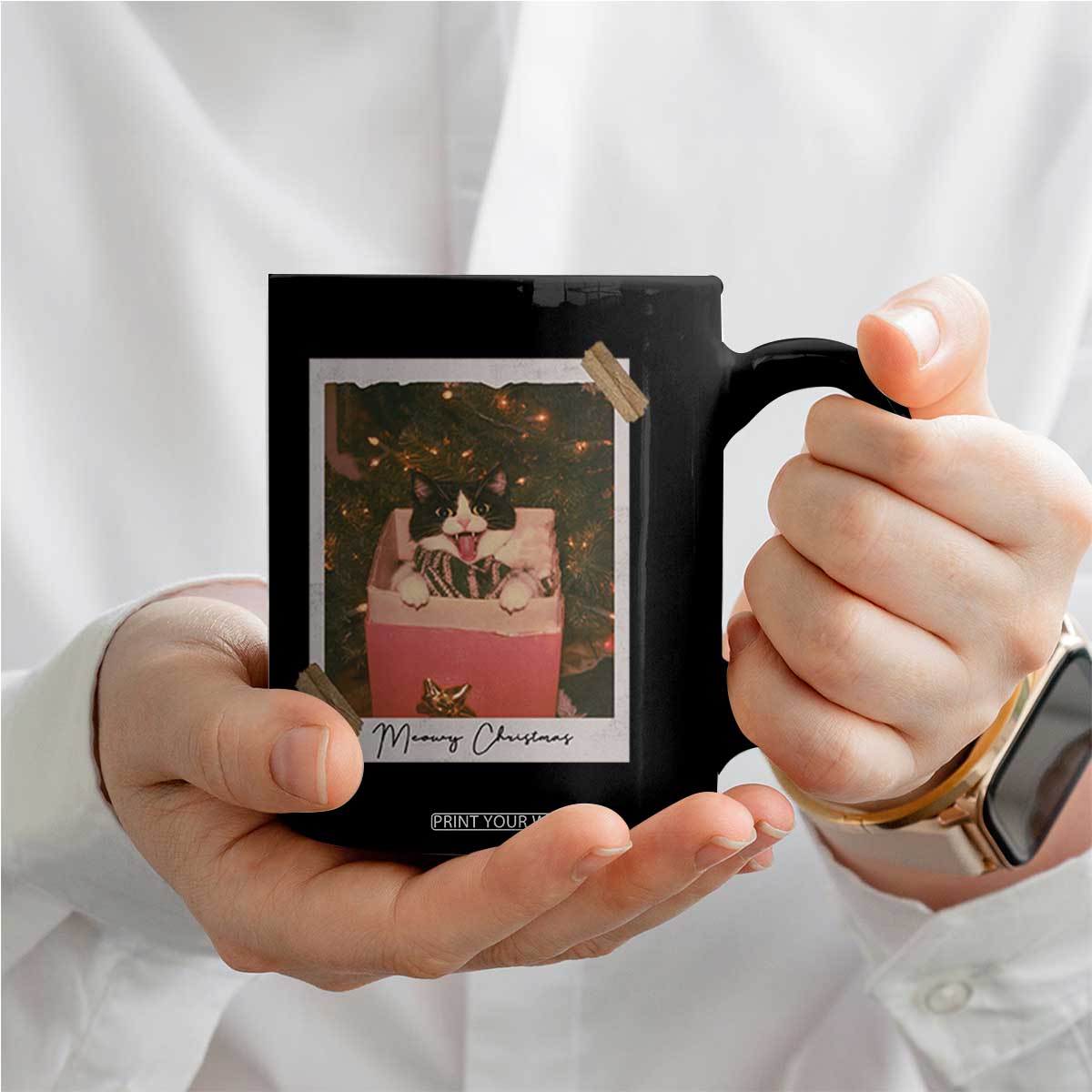 Meowy Christmas Coffee Mug Cute Cat Lovers Xmas Retro Vintage Photo TS10 Print Your Wear