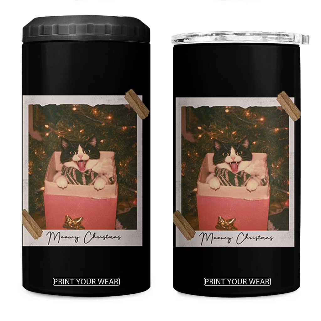 Meowy Christmas 4 in 1 Can Cooler Tumbler Cute Cat Lovers Xmas Retro Vintage Photo TS10 One Size: 16 oz Black Print Your Wear