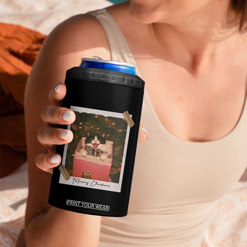 Meowy Christmas 4 in 1 Can Cooler Tumbler Cute Cat Lovers Xmas Retro Vintage Photo TS10 Print Your Wear