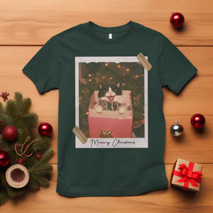 Meowy Christmas T Shirt Cute Cat Lovers Xmas Retro Vintage Photo TS10 Dark Forest Green Print Your Wear