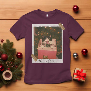 Meowy Christmas T Shirt Cute Cat Lovers Xmas Retro Vintage Photo TS10 Maroon Print Your Wear
