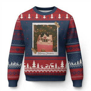 Meowy Xmas Ugly Christmas Sweater Cute Cat Lovers Xmas Retro Vintage Photo TS10 Navy Red Print Your Wear