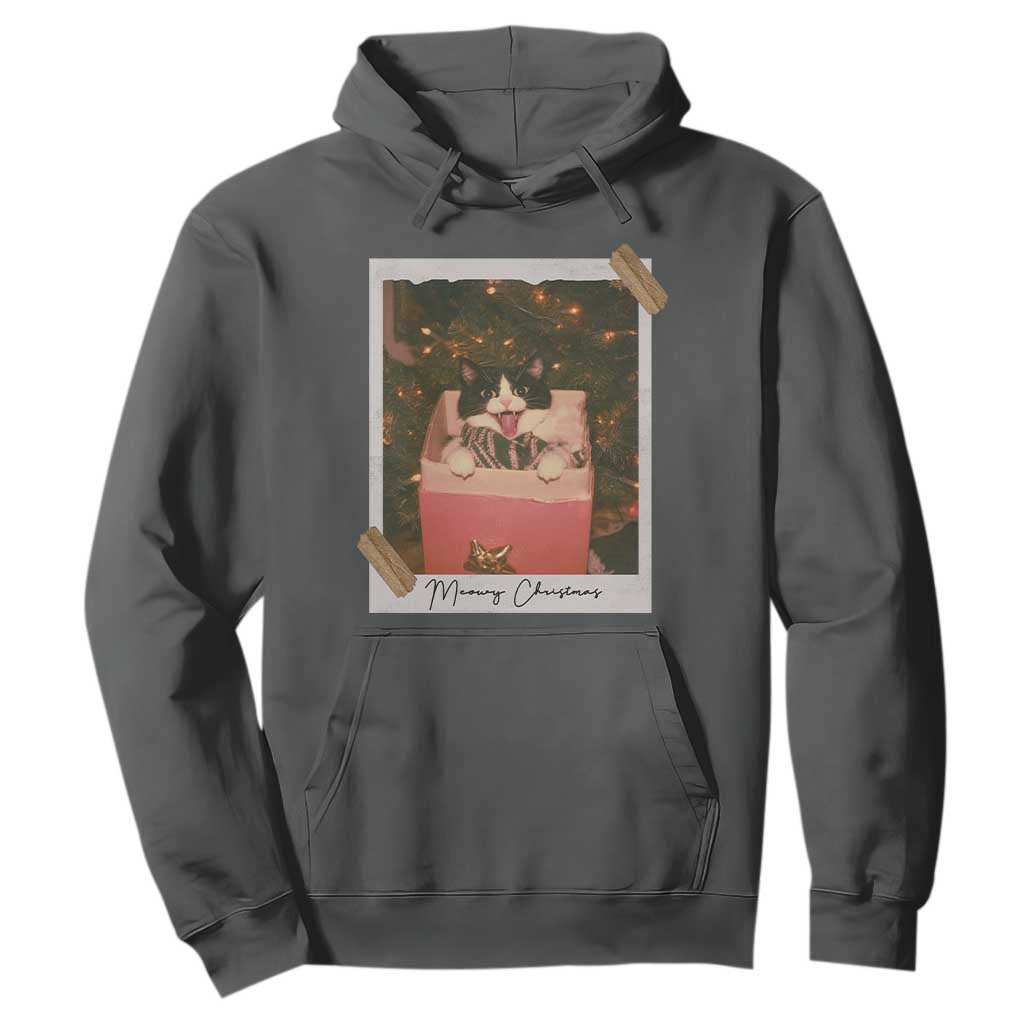 Meowy Christmas Hoodie Cute Cat Lovers Xmas Retro Vintage Photo TS10 Dark Heather Print Your Wear