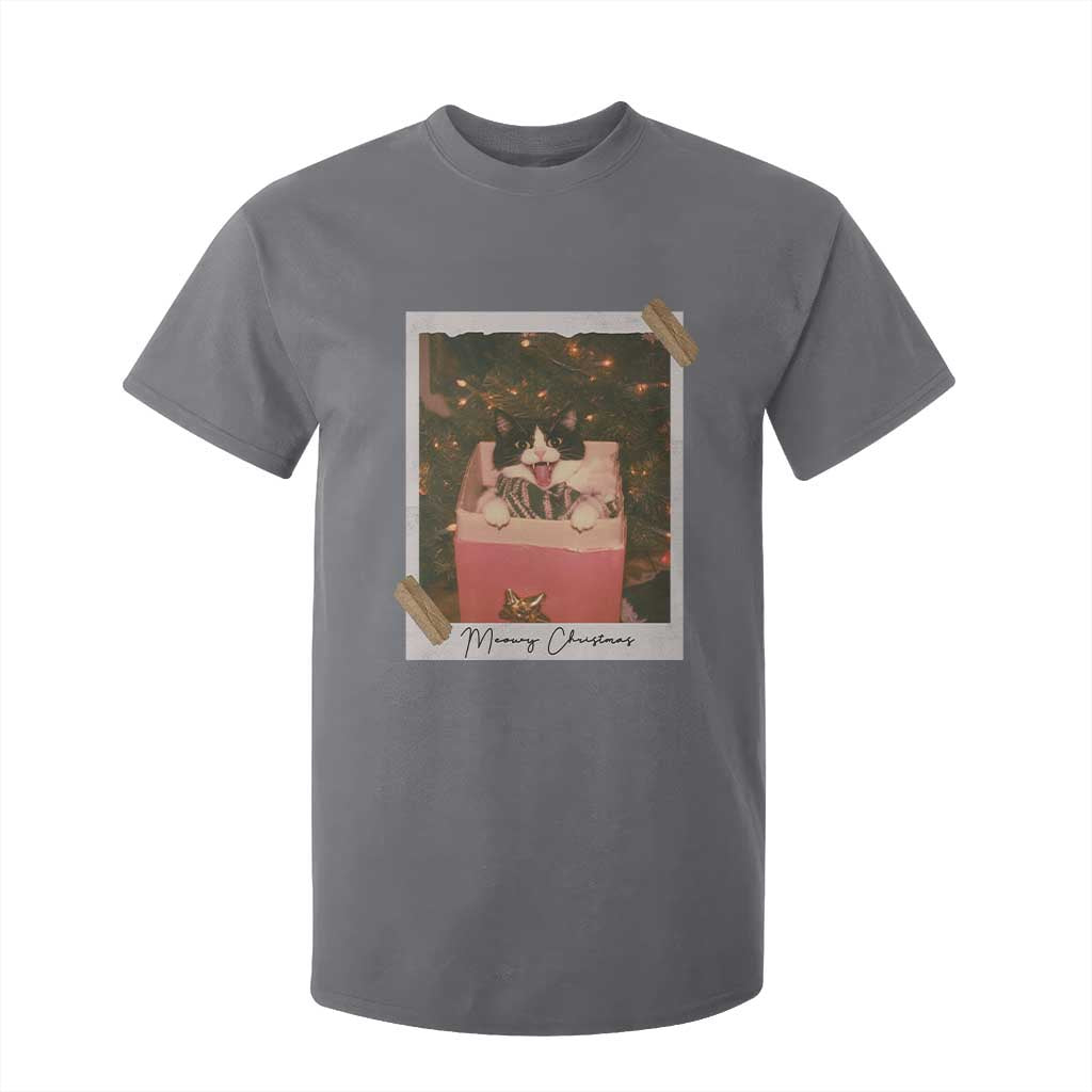 Meowy Christmas T Shirt For Kid Cute Cat Lovers Xmas Retro Vintage Photo TS10 Charcoal Print Your Wear
