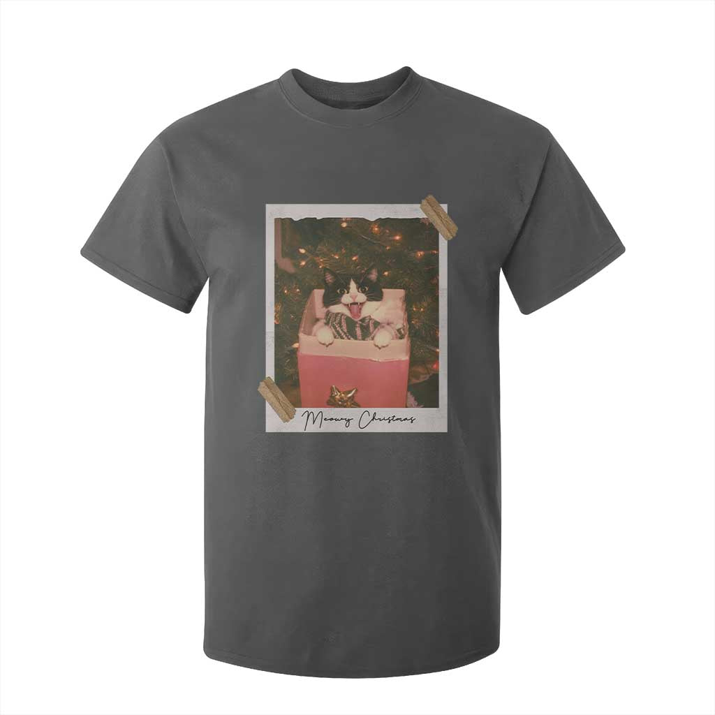 Meowy Christmas T Shirt For Kid Cute Cat Lovers Xmas Retro Vintage Photo TS10 Dark Heather Print Your Wear