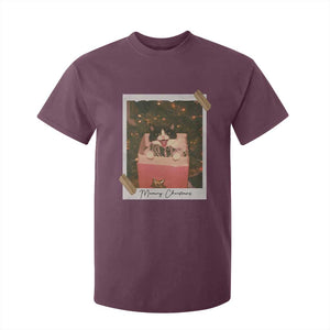 Meowy Christmas T Shirt For Kid Cute Cat Lovers Xmas Retro Vintage Photo TS10 Maroon Print Your Wear