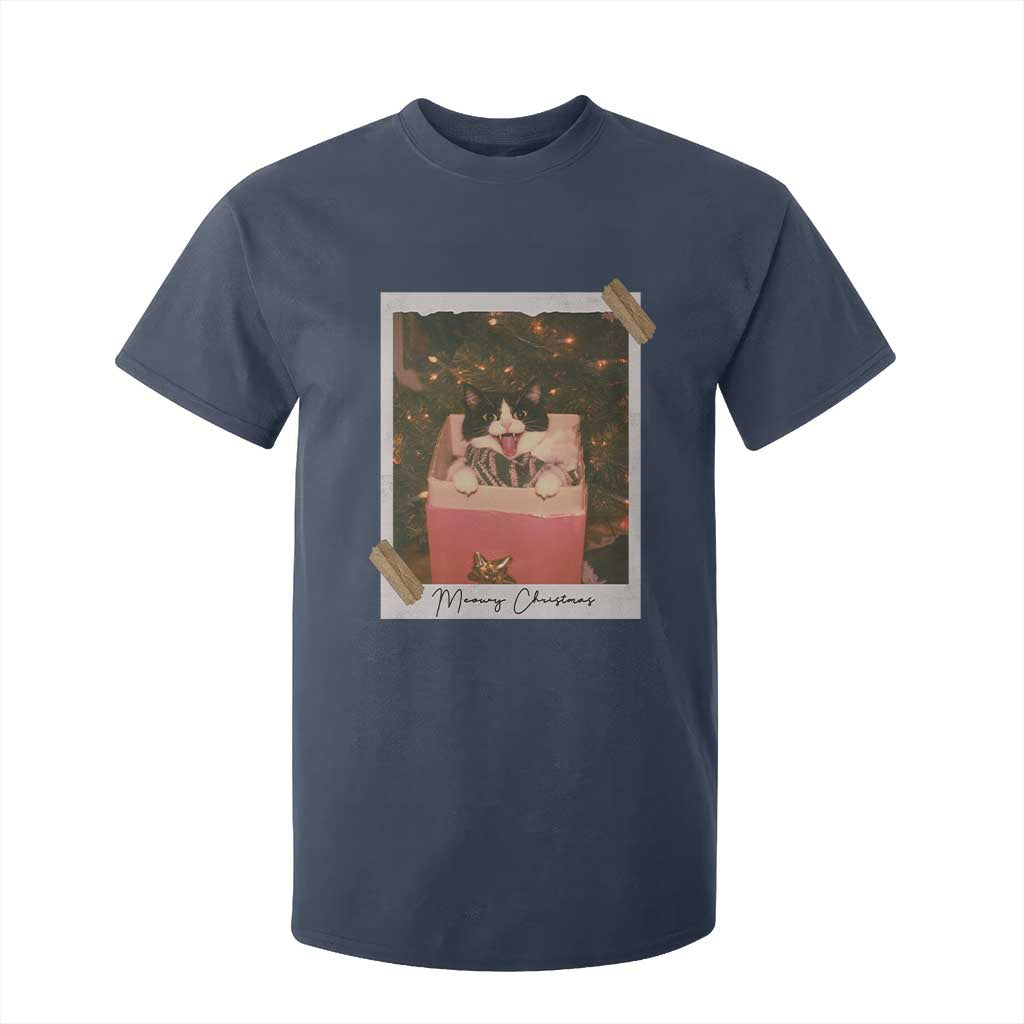 Meowy Christmas T Shirt For Kid Cute Cat Lovers Xmas Retro Vintage Photo TS10 Navy Print Your Wear