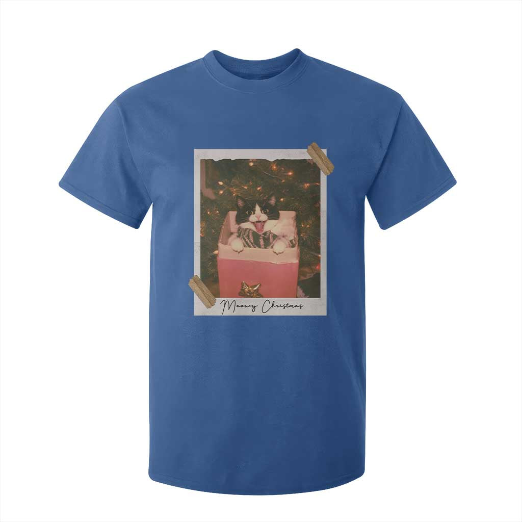 Meowy Christmas T Shirt For Kid Cute Cat Lovers Xmas Retro Vintage Photo TS10 Royal Blue Print Your Wear