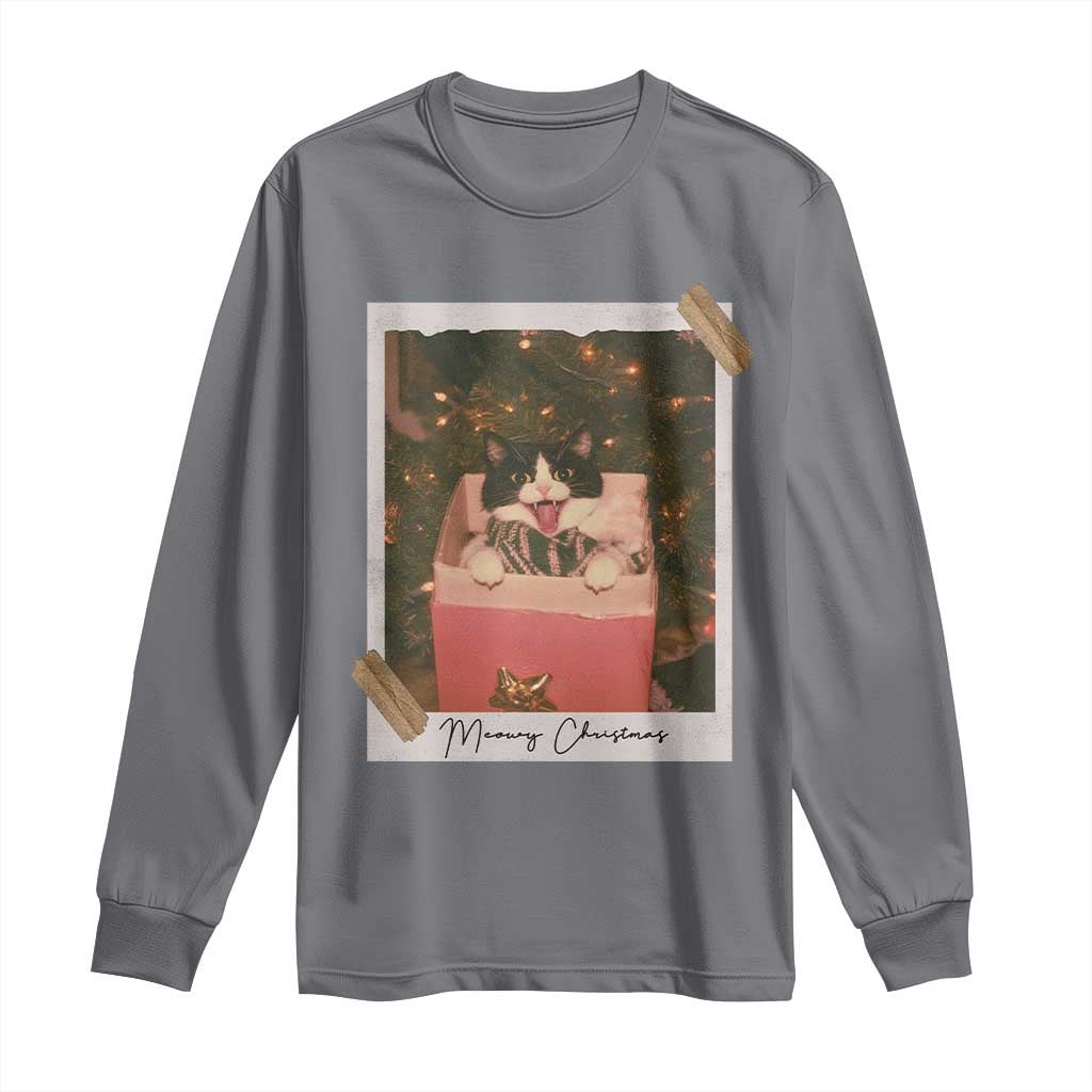 Meowy Christmas Long Sleeve Shirt Cute Cat Lovers Xmas Retro Vintage Photo - Print Your Wear
