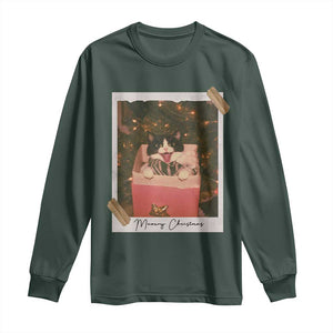 Meowy Christmas Long Sleeve Shirt Cute Cat Lovers Xmas Retro Vintage Photo TS10 Dark Forest Green Print Your Wear