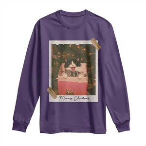 Meowy Christmas Long Sleeve Shirt Cute Cat Lovers Xmas Retro Vintage Photo - Print Your Wear
