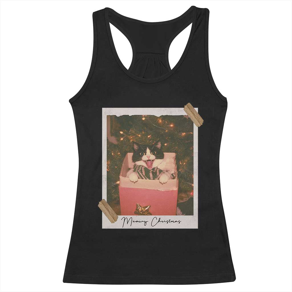 Meowy Christmas Racerback Tank Top Cute Cat Lovers Xmas Retro Vintage Photo TS10 Black Print Your Wear