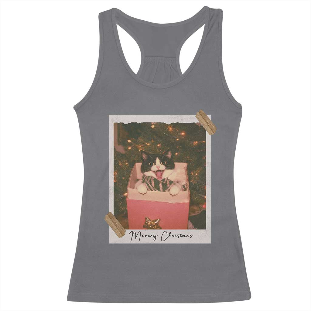 Meowy Christmas Racerback Tank Top Cute Cat Lovers Xmas Retro Vintage Photo TS10 Charcoal Print Your Wear