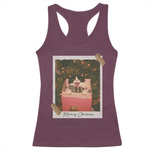Meowy Christmas Racerback Tank Top Cute Cat Lovers Xmas Retro Vintage Photo TS10 Maroon Print Your Wear