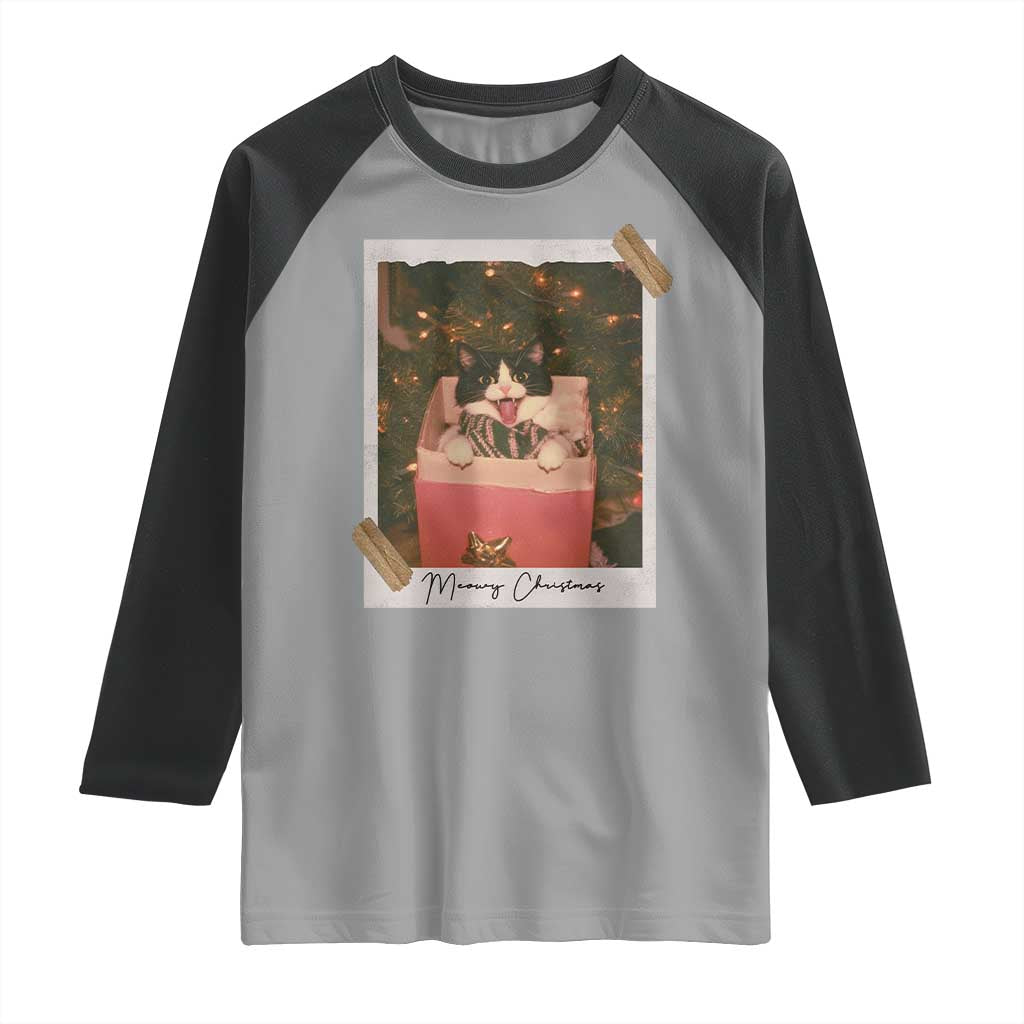 Meowy Christmas Raglan Shirt Cute Cat Lovers Xmas Retro Vintage Photo TS10 Sport Gray Black Print Your Wear