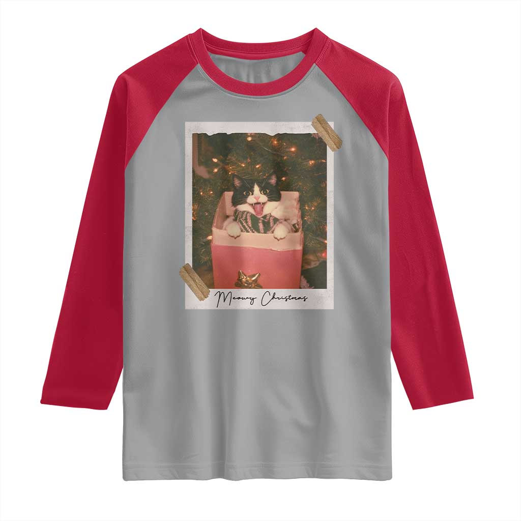 Meowy Christmas Raglan Shirt Cute Cat Lovers Xmas Retro Vintage Photo TS10 Sport Gray Red Print Your Wear