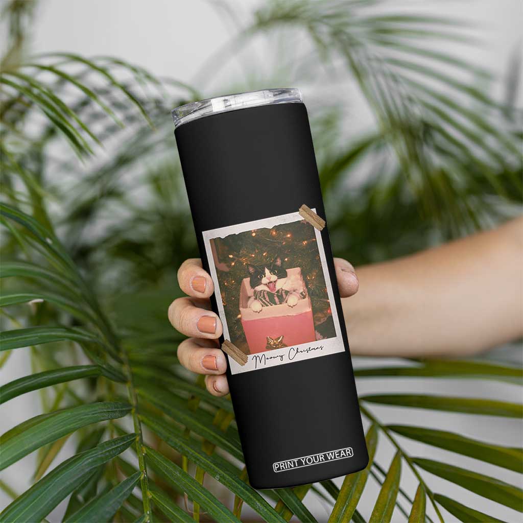 Meowy Christmas Skinny Tumbler Cute Cat Lovers Xmas Retro Vintage Photo TS10 Print Your Wear