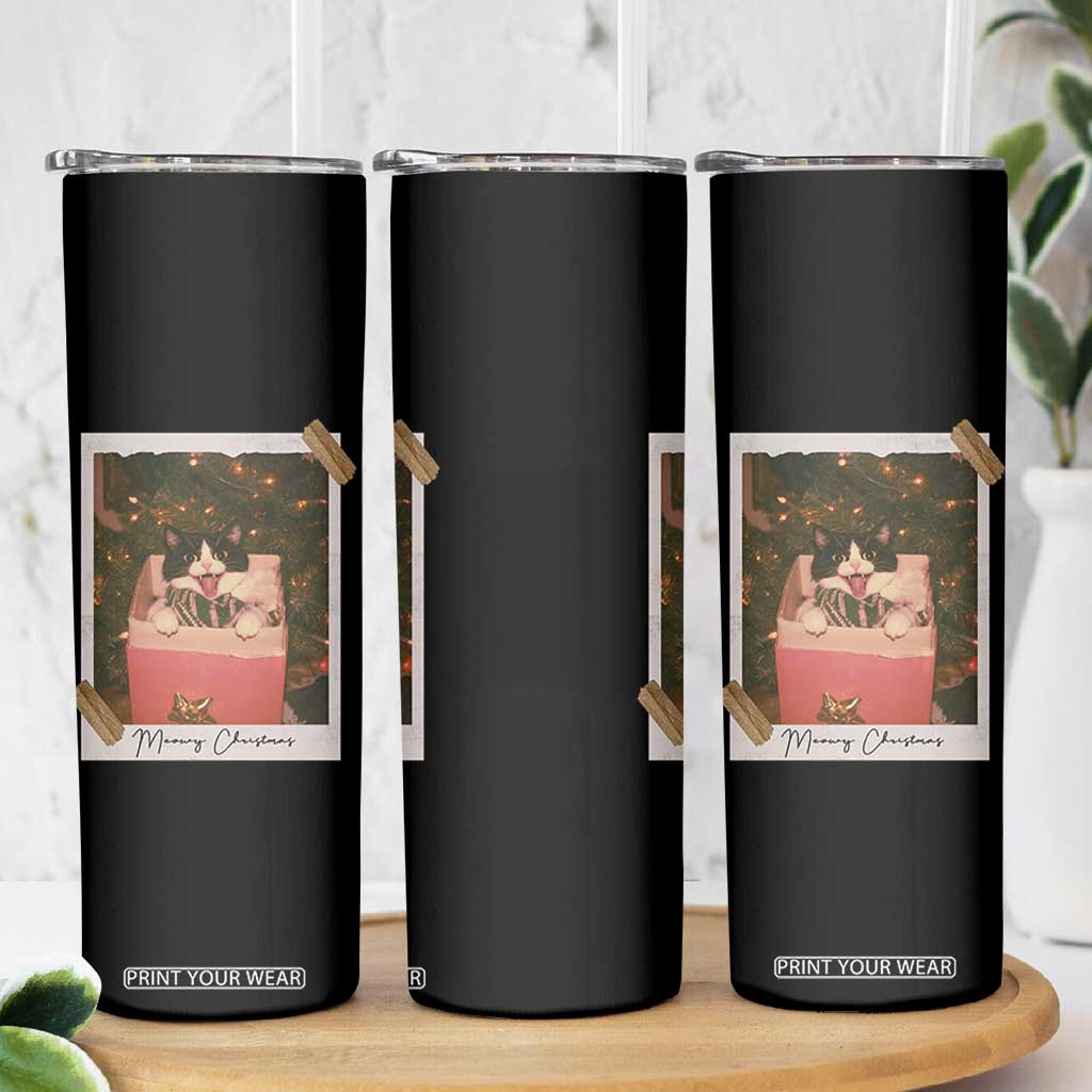 Meowy Christmas Skinny Tumbler Cute Cat Lovers Xmas Retro Vintage Photo TS10 Print Your Wear