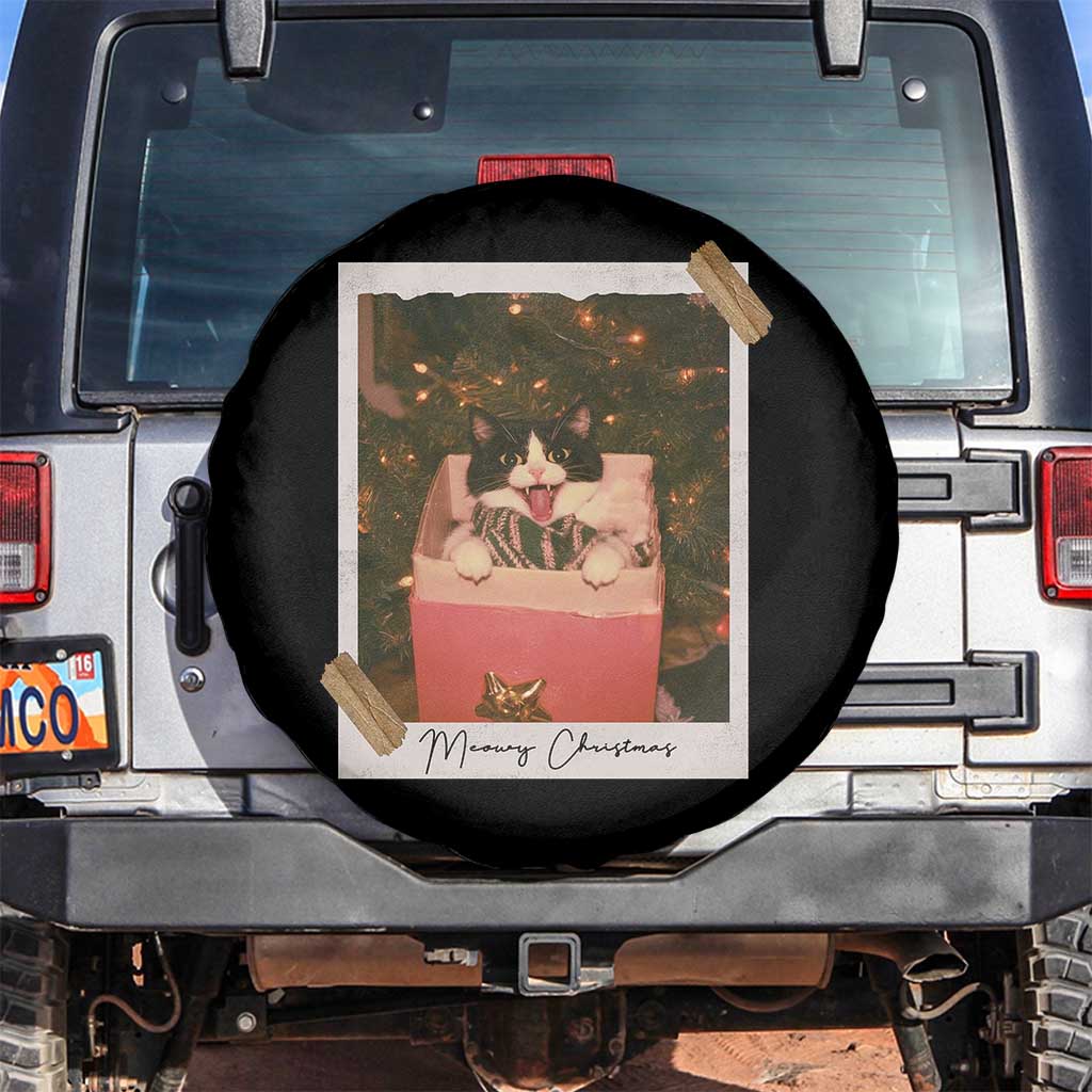 Meowy Christmas Spare Tire Cover Cute Cat Lovers Xmas Retro Vintage Photo TS10 No hole Black Print Your Wear