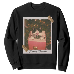 Meowy Christmas Sweatshirt Cute Cat Lovers Xmas Retro Vintage Photo - Print Your Wear